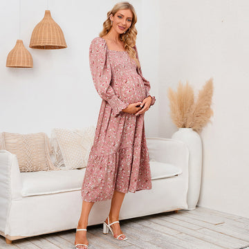 2025 New Spring Pregnant Woman Chiffon Dress Small Broken Floral Dress Maternity